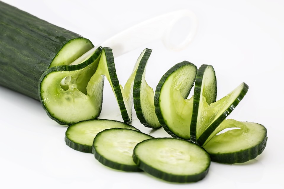 Sliced cucumber for soup